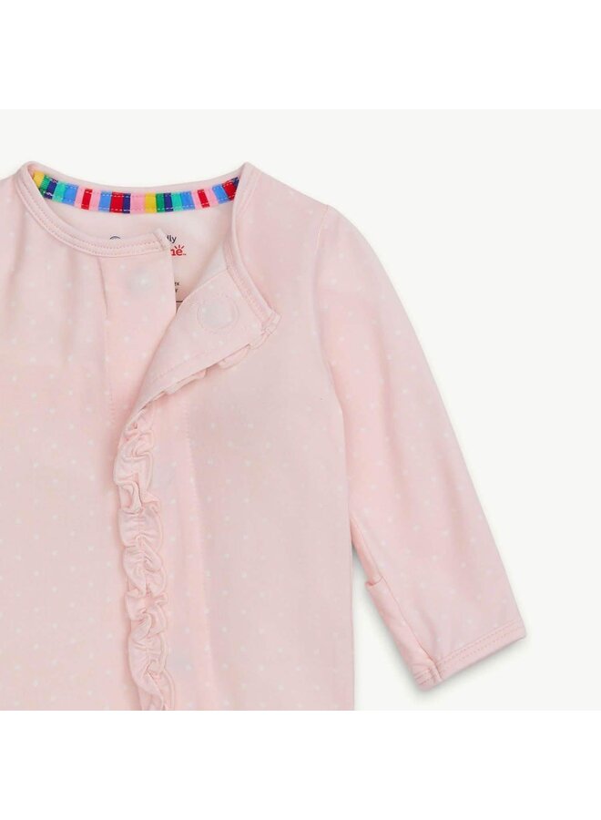 Pin Dot Pink Ruffle Placket Footie