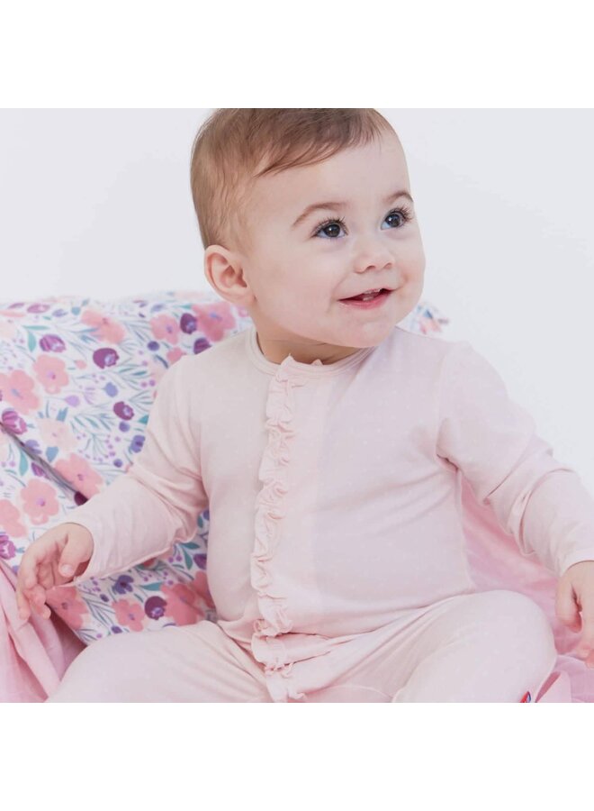 Pin Dot Pink Ruffle Placket Footie