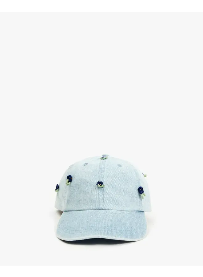 Denim Baseball Hat with Floral Applique