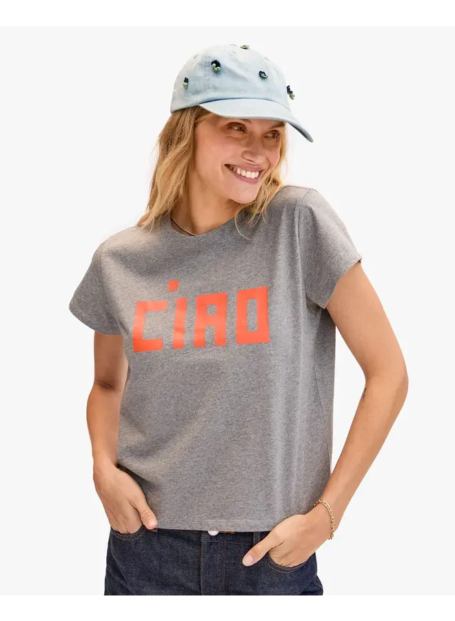 Denim Baseball Hat with Floral Applique