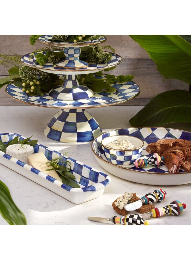 Royal Check Enamel Pedestal Platter - Large