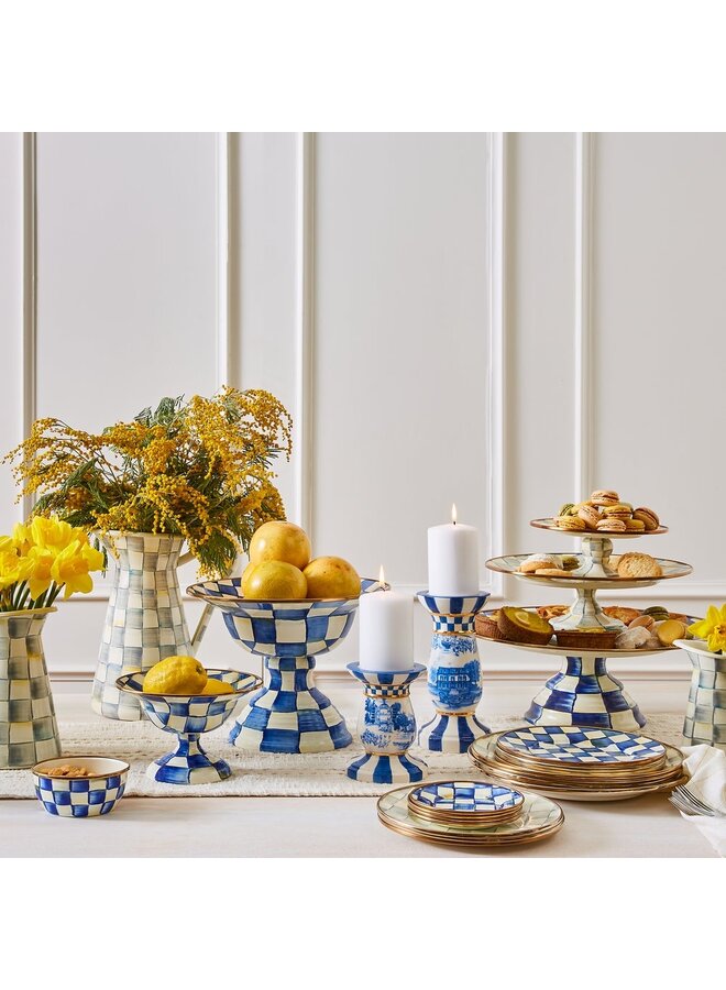 Royal Check Enamel Pedestal Platter - Large