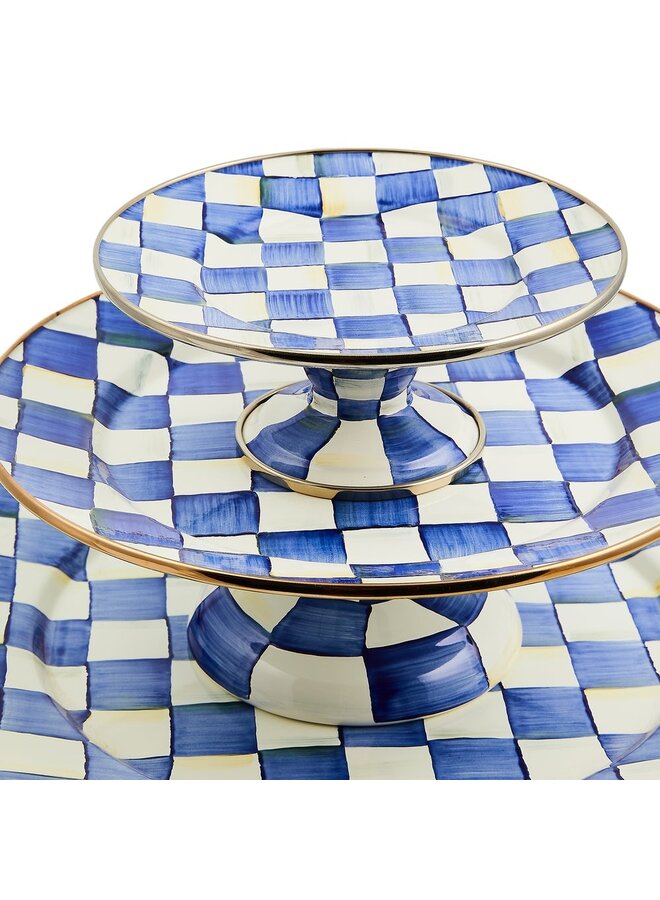 Royal Check Enamel Pedestal Platter - Large