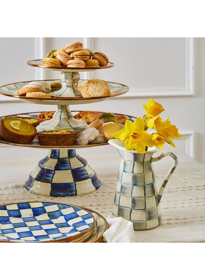 Royal Check Enamel Pedestal Platter - Large