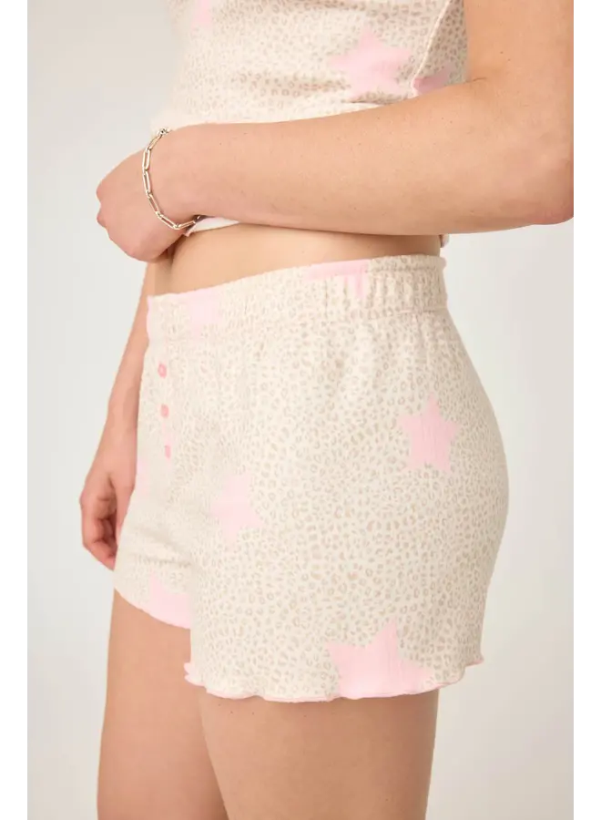 Stay Wild Leopard & Star Print Pointelle Shorts - Oatmeal -