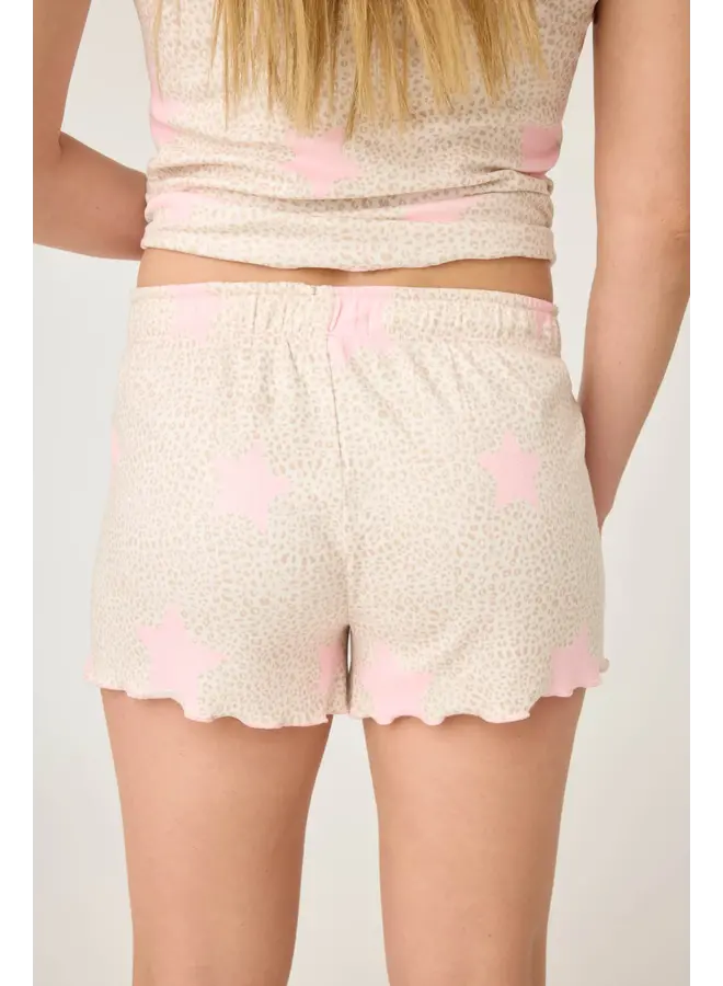 Stay Wild Leopard & Star Print Pointelle Shorts - Oatmeal -