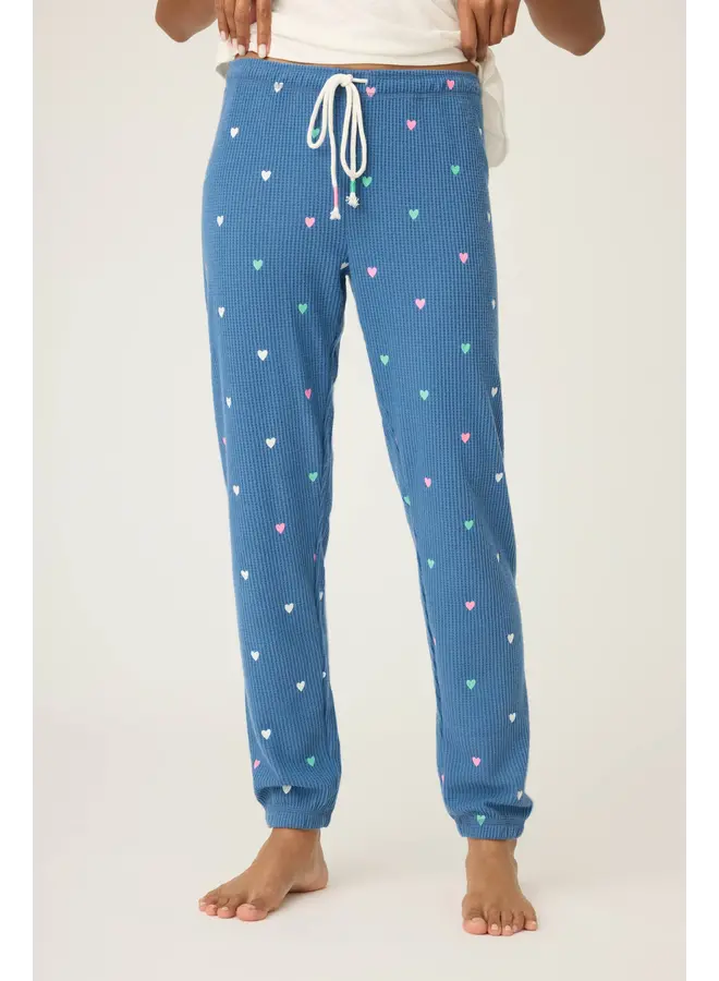 Love Club Banded Lounge Pants with Embroidered Hearts -