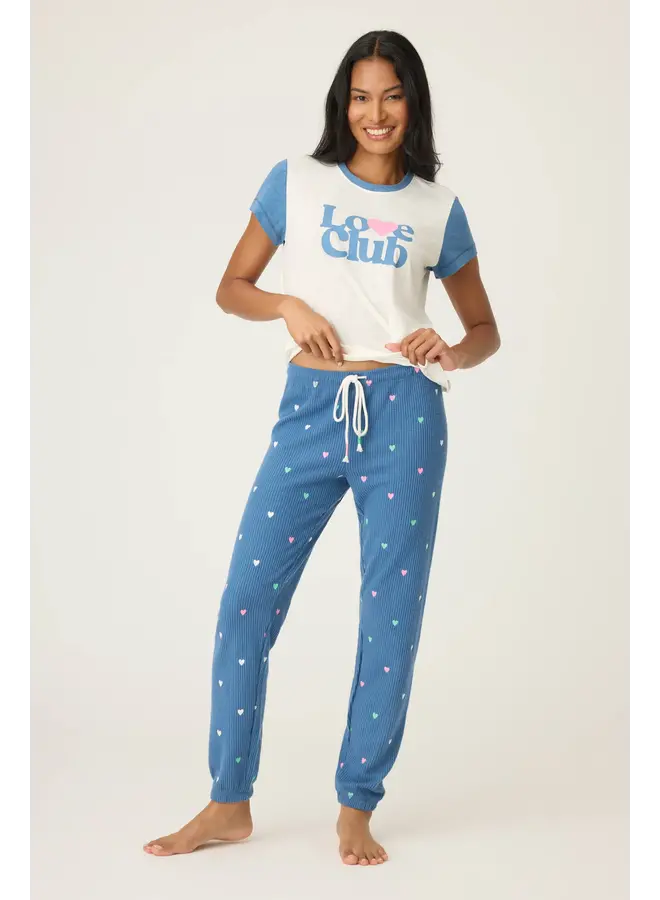 Love Club Banded Lounge Pants with Embroidered Hearts -