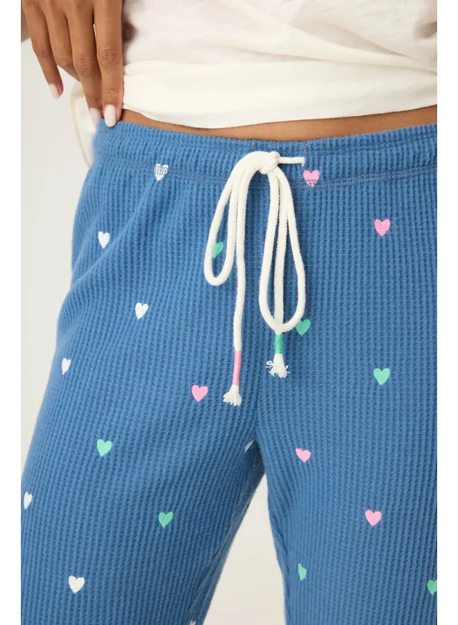 Love Club Banded Lounge Pants with Embroidered Hearts -