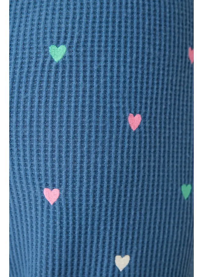 Love Club Banded Lounge Pants with Embroidered Hearts -