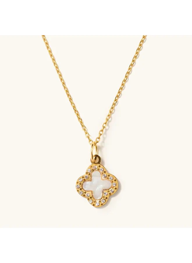 White Crystal Flora Adjustable Necklace - Gold