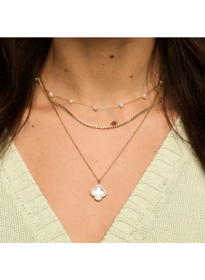 White Crystal Flora Adjustable Necklace - Gold