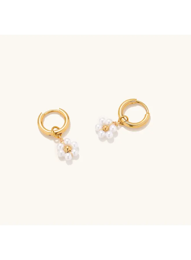 Pearl Daisy Charm Huggies