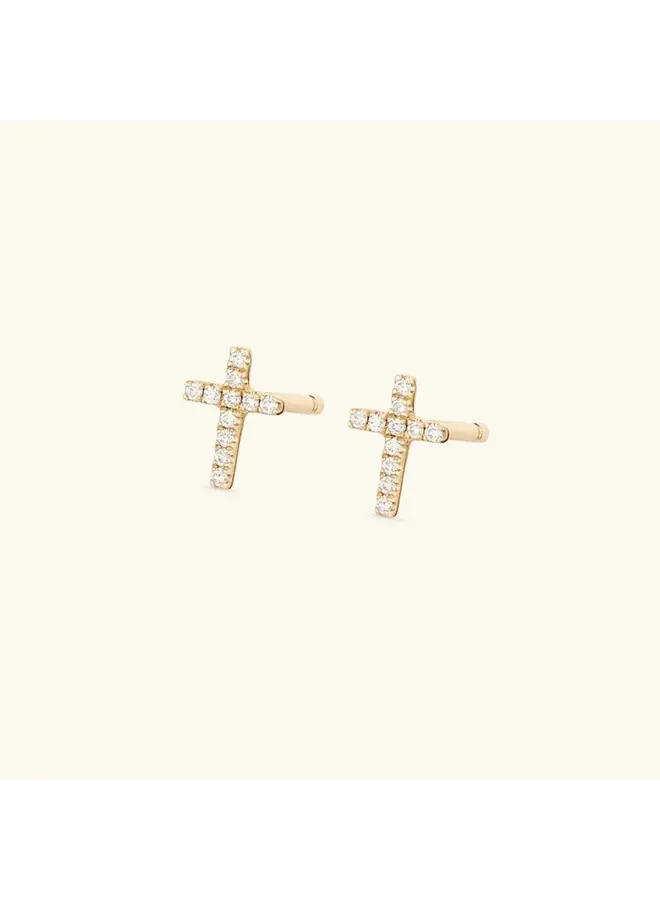 Crystal Cross Studs - Gold
