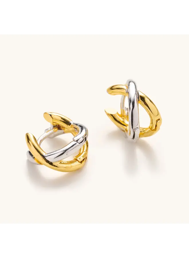 Criss Cross Mixed Metal Huggies