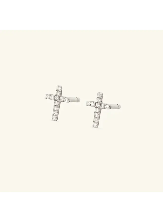 Crystal Cross Studs - Silver