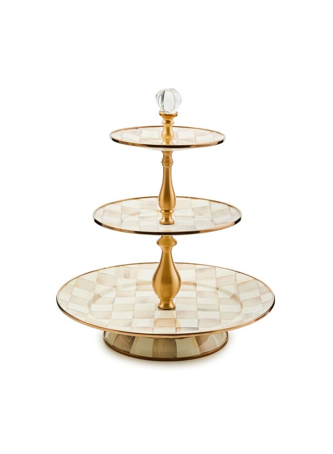 Mocha Check Enamel Three Tier Sweet Stand
