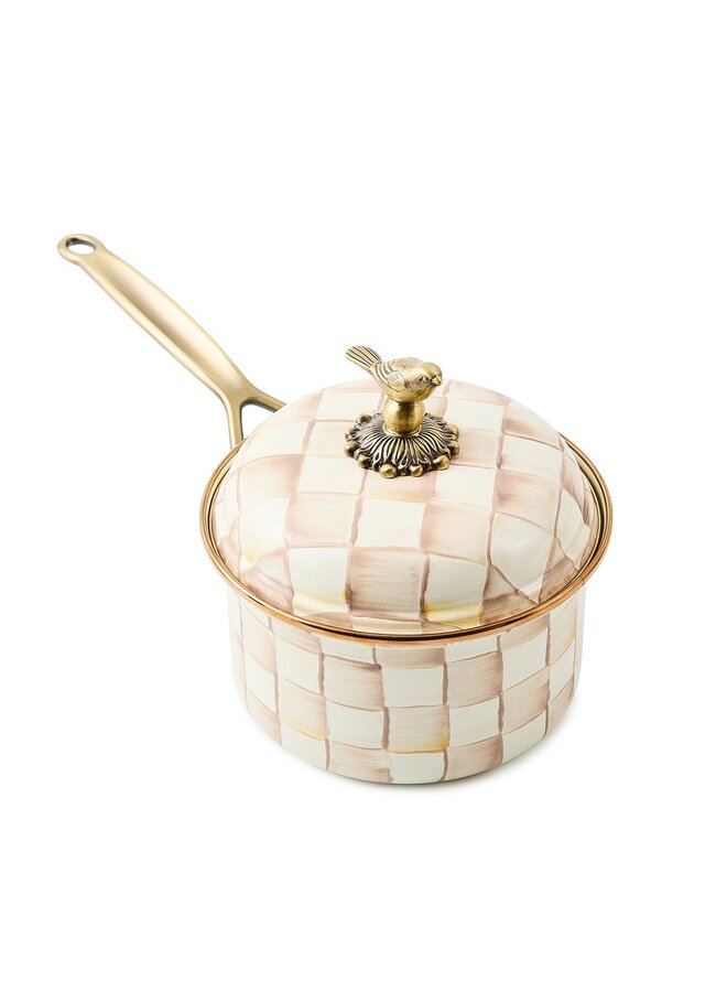 Mocha Check Enamel 2.5 Quart Saucepan