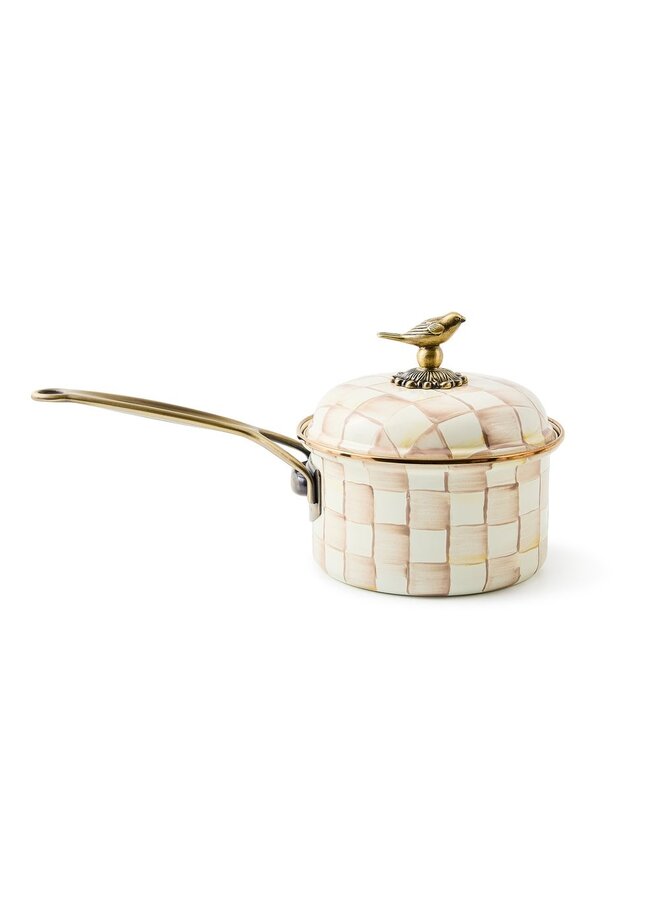 Mocha Check Enamel 2.5 Quart Saucepan