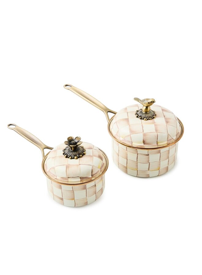Mocha Check Enamel 2.5 Quart Saucepan