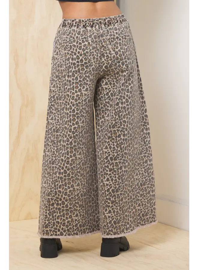 Stretch Denim Wide Leg Pant - Leopard -