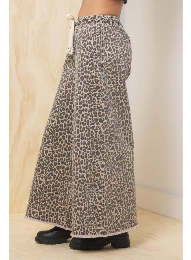 Stretch Denim Wide Leg Pant - Leopard -