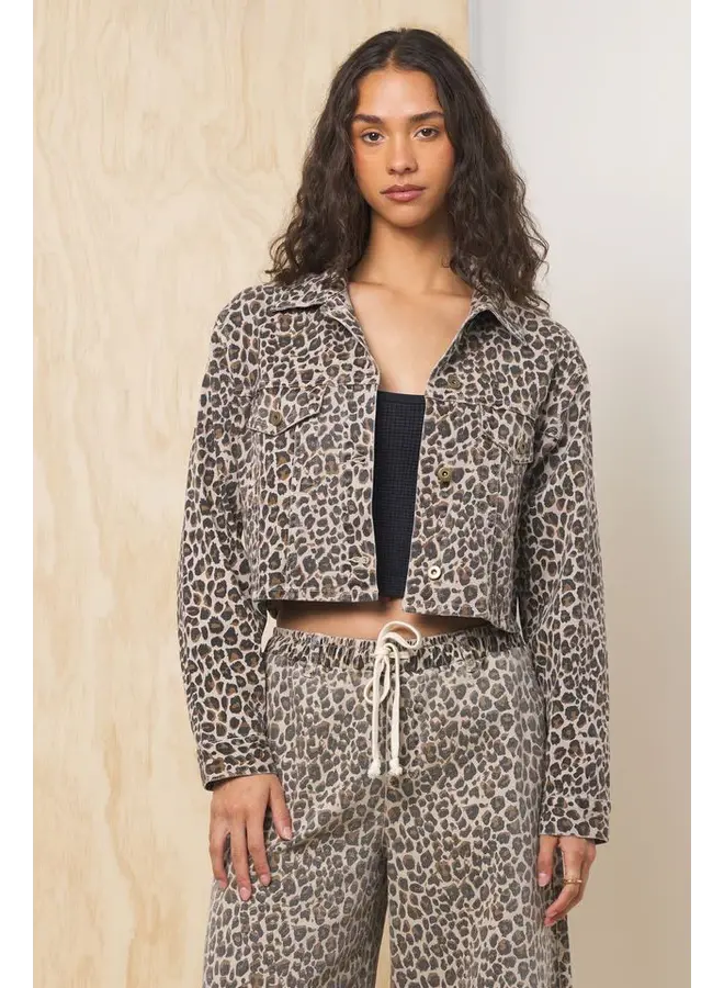 Stretch Denim Crop Jacket - Leopard -