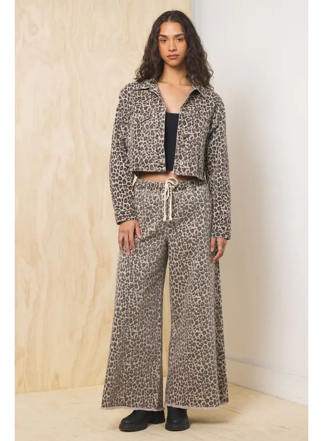 Stretch Denim Wide Leg Pant - Leopard -