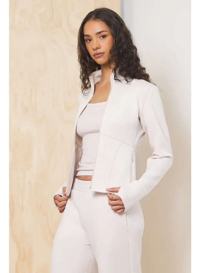 Cloud Fleece Slim Fit Zip Up- Pearl
