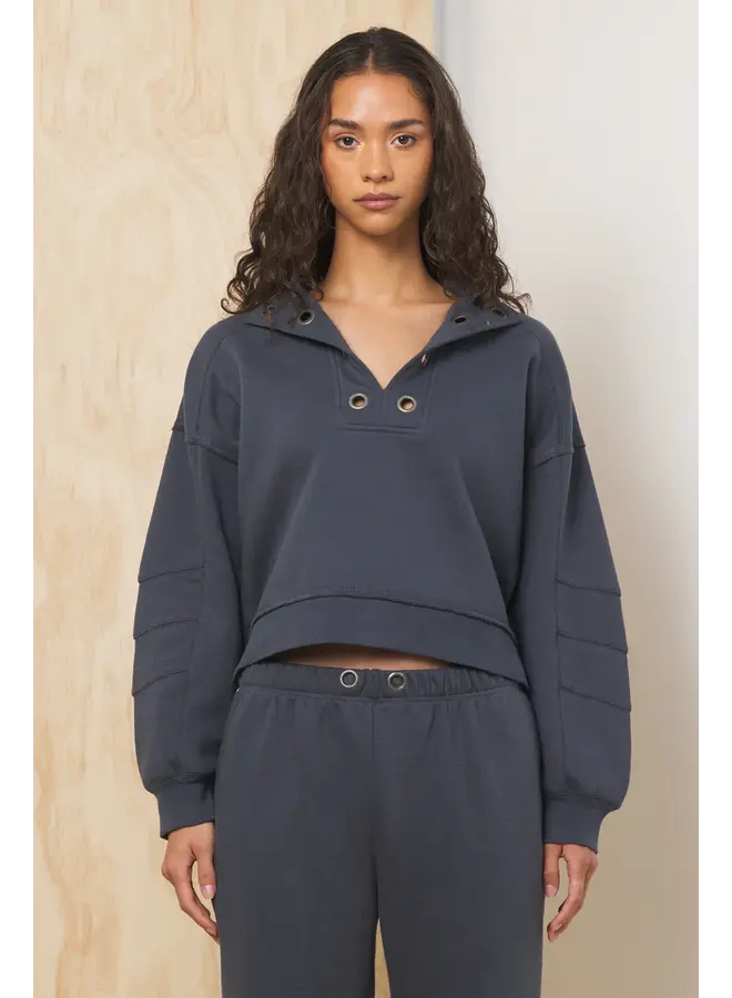 Surf Wash Henley Sweatshirt - Charcoal -