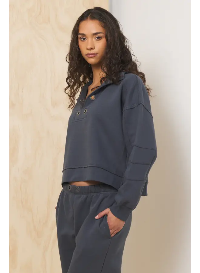 Surf Wash Henley Sweatshirt - Charcoal -