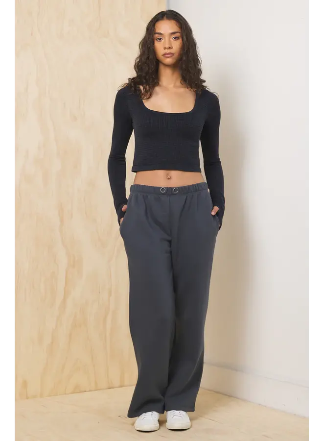 Surf Wash Wide Leg Pant with Grommet - Charcoal -