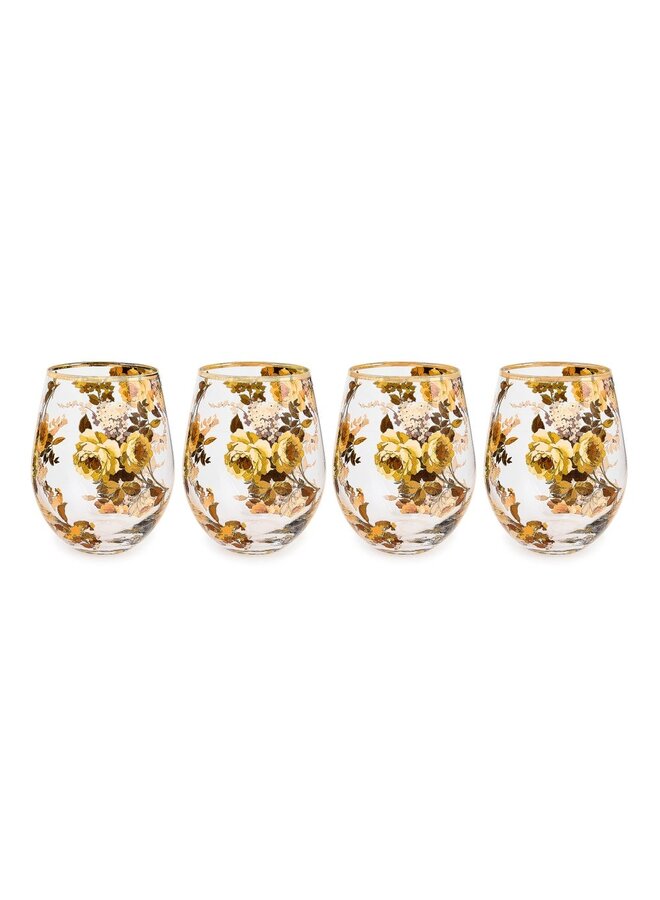 Wild Rose Stemless Wine Glass, Set of 4