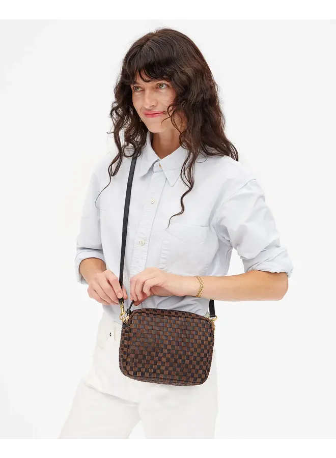 Midi Sac - Leather & Suede Woven Checker - Black/Chocolate
