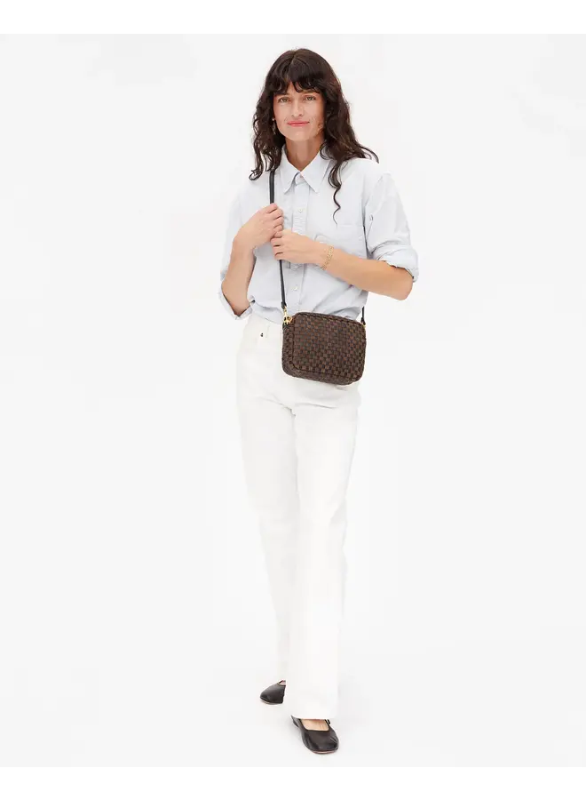 Midi Sac - Leather & Suede Woven Checker - Black/Chocolate
