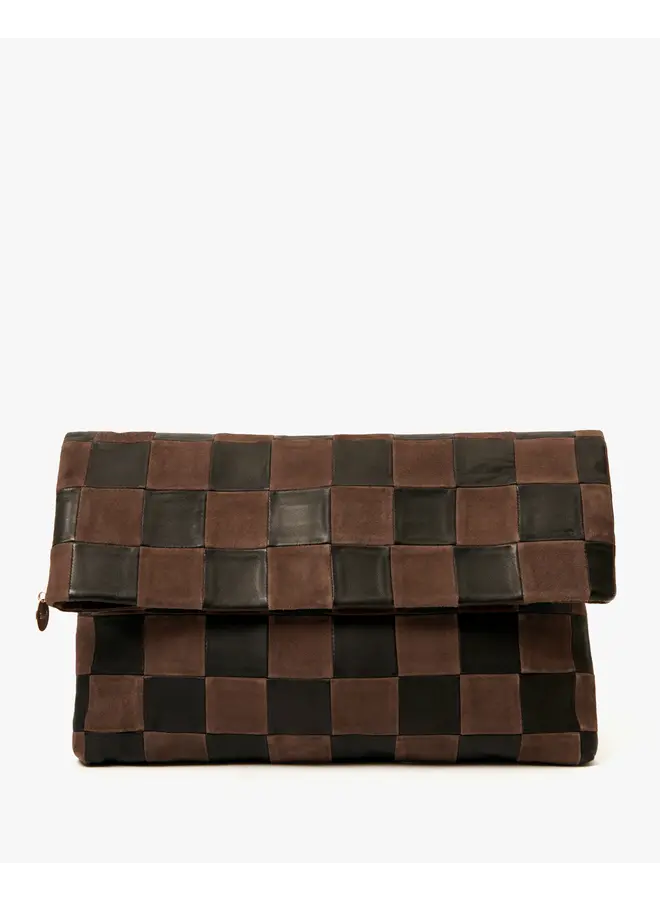Carryall Clutch - Nappa & Suede Oversize Checker - Black/Chocolate
