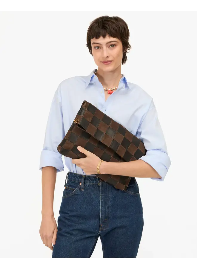 Carryall Clutch - Nappa & Suede Oversize Checker - Black/Chocolate