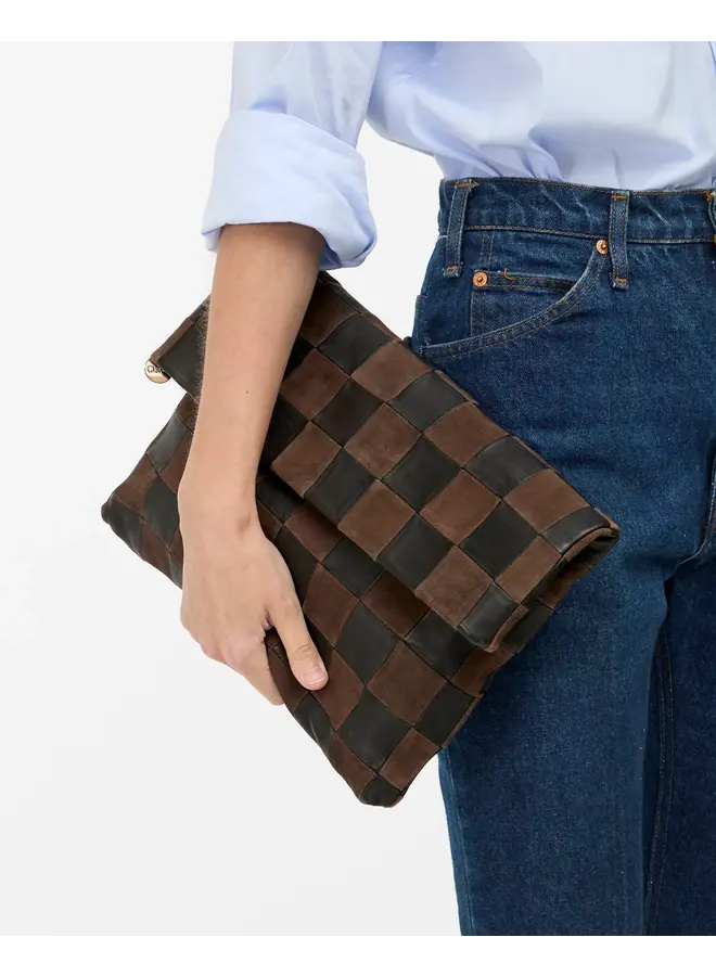Carryall Clutch - Nappa & Suede Oversize Checker - Black/Chocolate