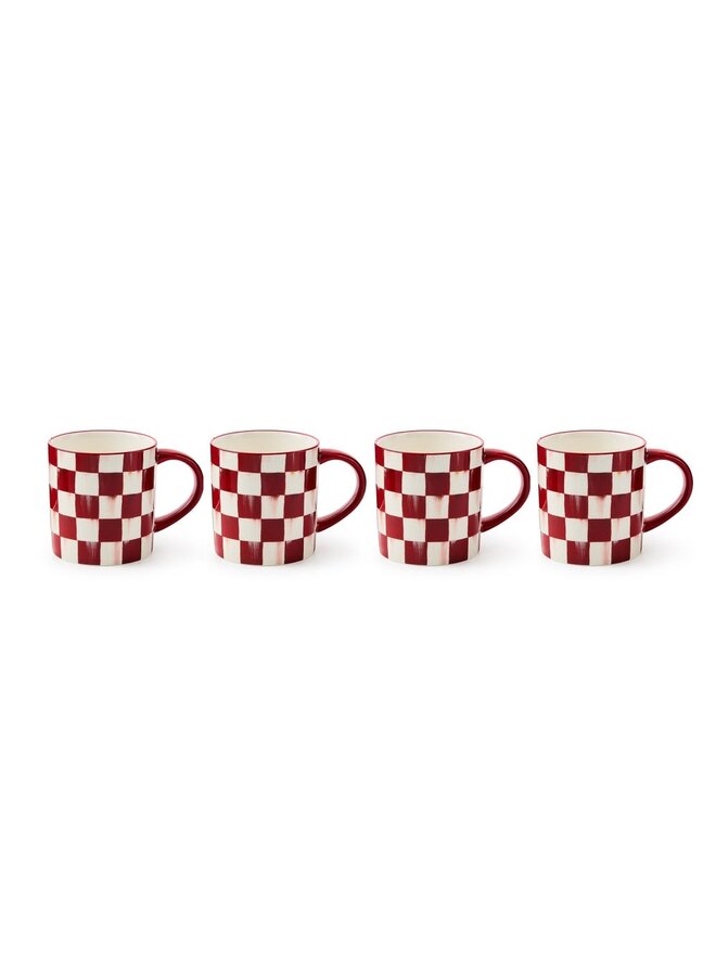 Cherry Check Mugs, Set of 4