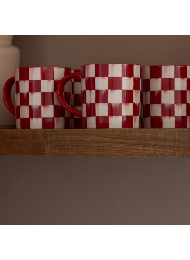 Cherry Check Mugs, Set of 4