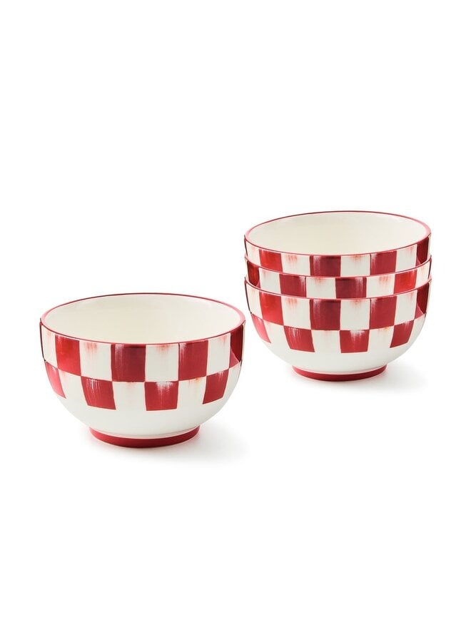Cherry Check Breakfast Bowls, Set of 4