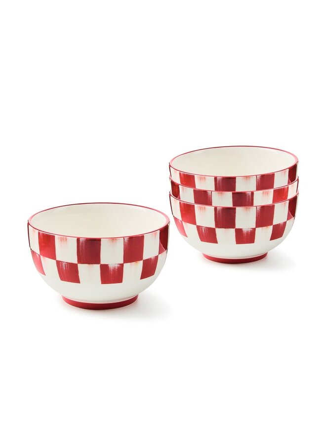 Cherry Check Breakfast Bowls, Set of 4