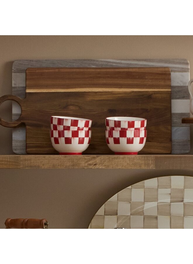 Cherry Check Breakfast Bowls, Set of 4