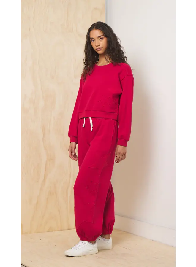 Scarlet Fleece Crew with Star Appliqué -