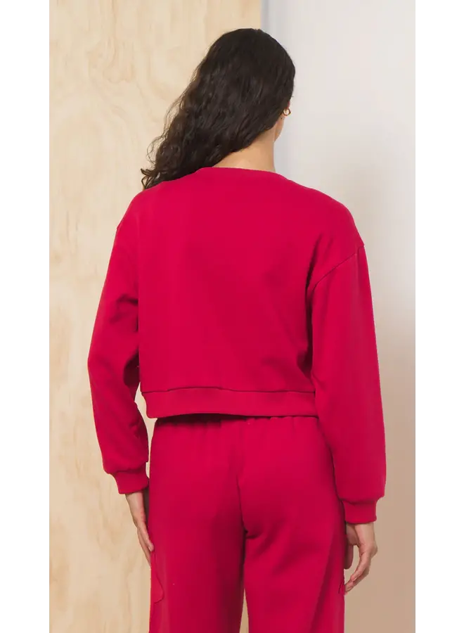 Scarlet Fleece Crew with Star Appliqué -