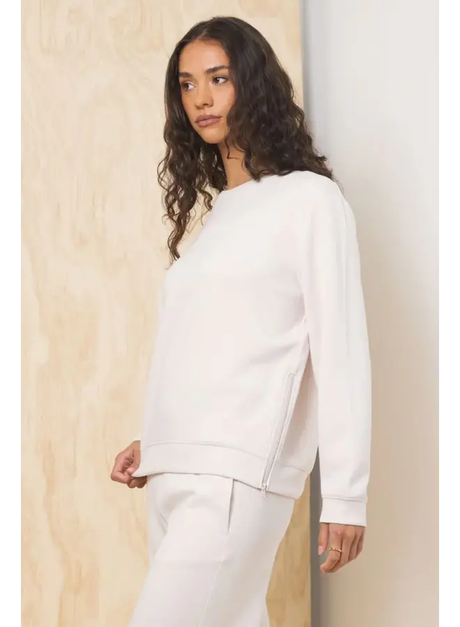 Cloud Fleece Crew with Zipper - Pearl