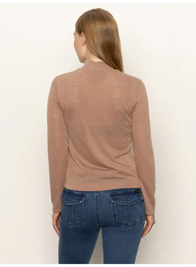 Long Sleeve Draped Mock Neck Top - Mocha -