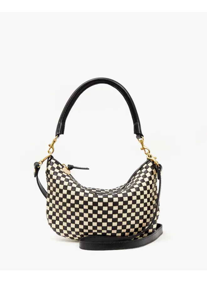 Petit Moyen Messenger Black & Cream Woven Checker