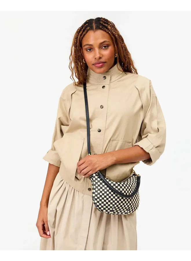 Petit Moyen Messenger Black & Cream Woven Checker