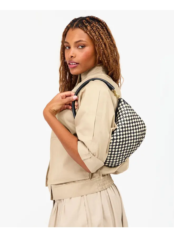 Petit Moyen Messenger Black & Cream Woven Checker